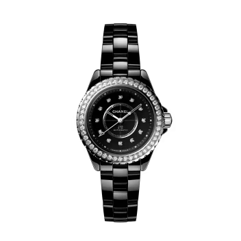 J12 Diamond Bezel Watch Caliber 12.2, 33 MM - Black ceramic | CHANEL