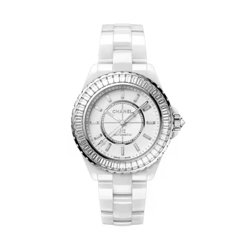 J12 Baguette Diamond Bezel Watch 38 mm White Ceramic | CHANEL