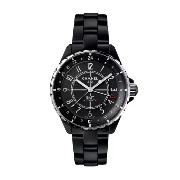 J12 GMT Watch, 41 mm Black Ceramic & Steel - H3101 | CHANEL